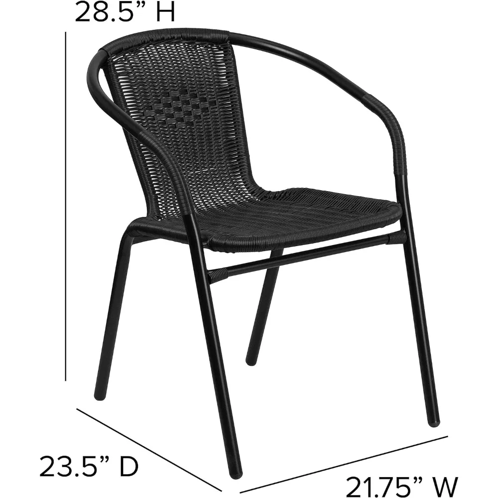 2 Pack Black Rattan Indoor-Outdoor Restaurant Stack Chair with Curved Back