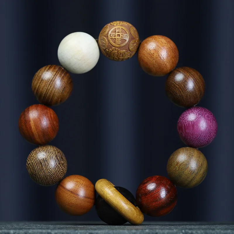 Natural Sandalwood Running Ring Bracelet Red Sandalwood Wooden Prayer Beads Handheld for Men and Women Gifts