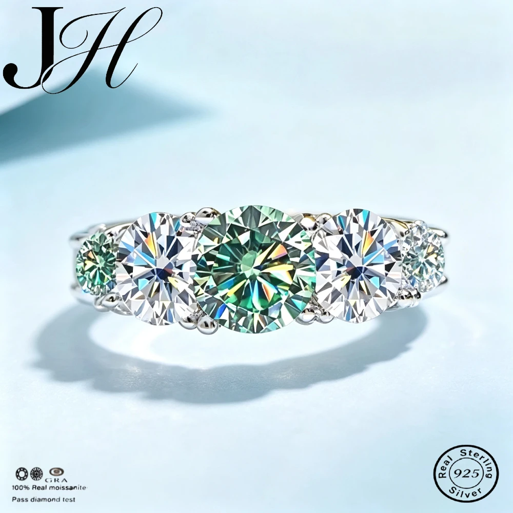 JOIAS HOME 18k Plated 3.6CT All Moissanite Rings for Women 5 Stones Sparkling Diamond Wedding Band S925 Sterling Silver Jewelry