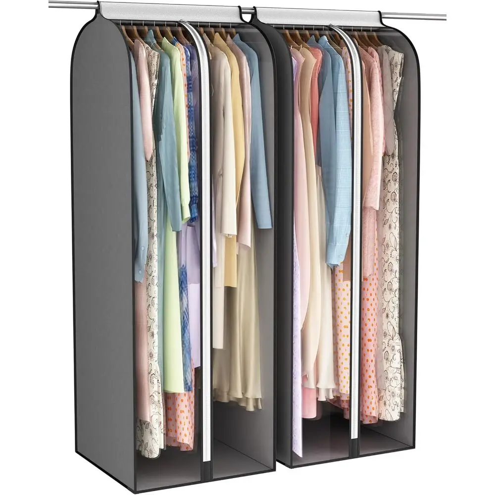 

2 Pack Large Gusseted Garment Bags with Clear Window, 60 Long for Wardrobe Protection