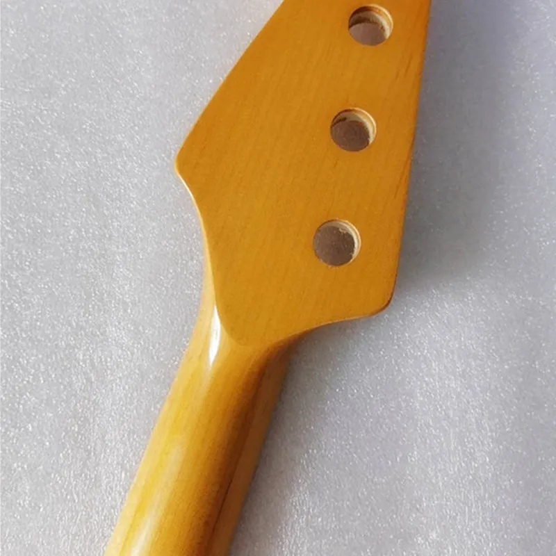 21-Bund Ahorn-E-Bassgitarrenhals mit Ahorn-Griffbrett, Inlay-Punkten, gelber Farbe, glänzender Lackierung, Gitarrenteile – Detail 3