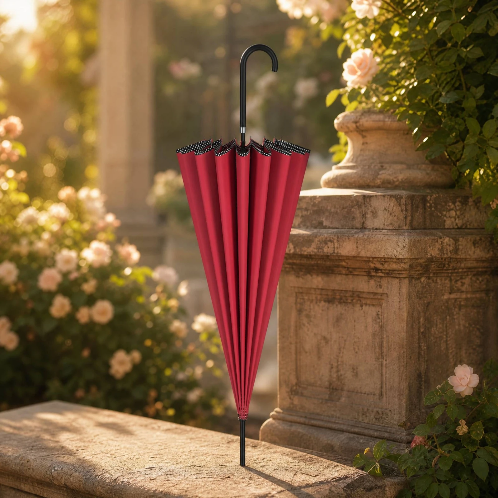 Elegant Tapered Canopy Umbrella with 190T Pongee Fabric and PU Leather Handle for Outdoor Photography