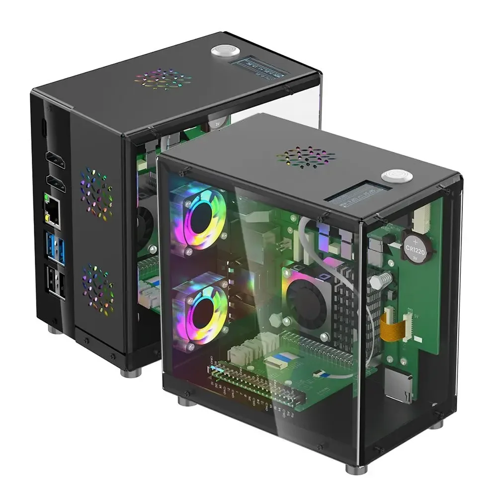 Elecrow Pitower Gen 1 Mini PC Case With 1.3” OLED Screen For Raspberry Pi 5 Case Protective Kit Support M.2 SSD