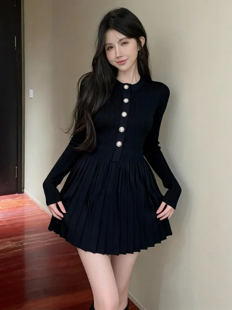 

Облегающая трикотажная юбка с высокой талией Long Sve Dr, осень-зима, плиссированная юбка на одной пуговице, сексуальная юбка трапециевидной формы Sle Ciwalk