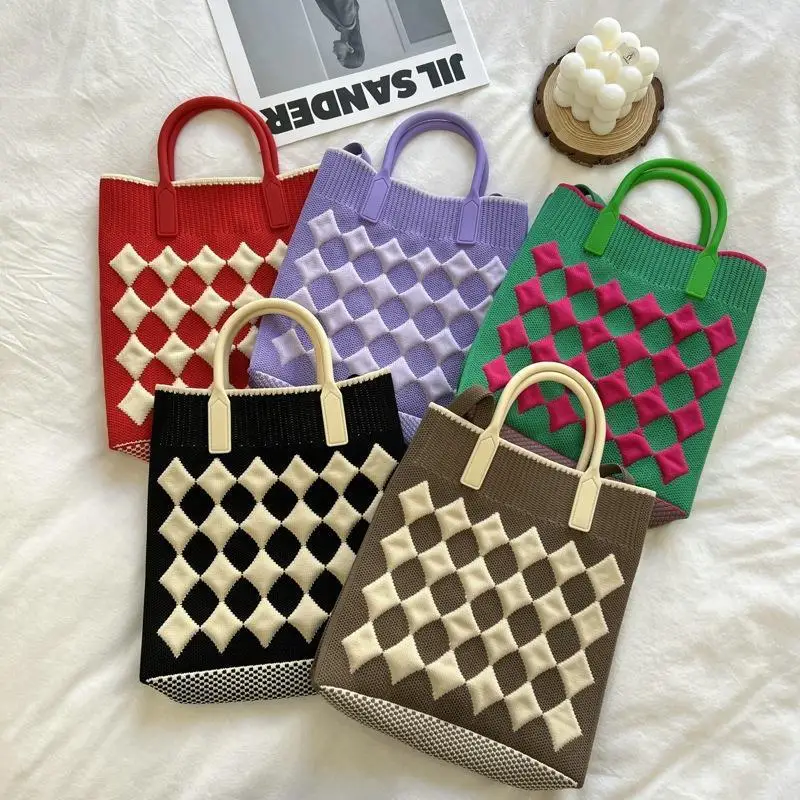 Handmade Mini Pouch Knit Shopping Bags Women Crossbody Japanese Wrist Bag Student Tote Bag Phone Craft Bag Trend 2024 니트미니크로스백