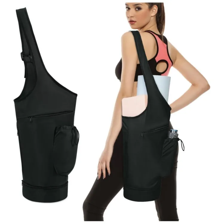 Large Open-Top Yoga Mat Bag with Long Handles Waterproof Wet Pocket & Drawstring Water Bottle Holder Durable Yoga Mat Carrier