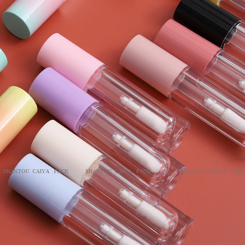 

wholesale cute 5ml clear lip gloss tubes with wand pink white lipstick tubes round cosmetic refillable bottle lipgloss packaging