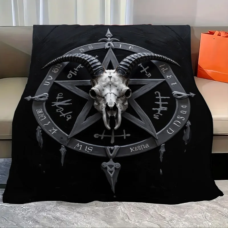 

Flannel Blanket-Soft Lightweight All-season Dark Pentagram Goat Skull Design Soft Baby Blanket for Kids