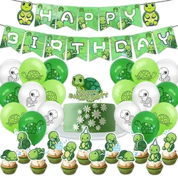 Cute Turtle-themed Children Birthday Party Decoration Set Cake Flag Balloon Happy Birthaday Banner Cake Topper Card Decoration