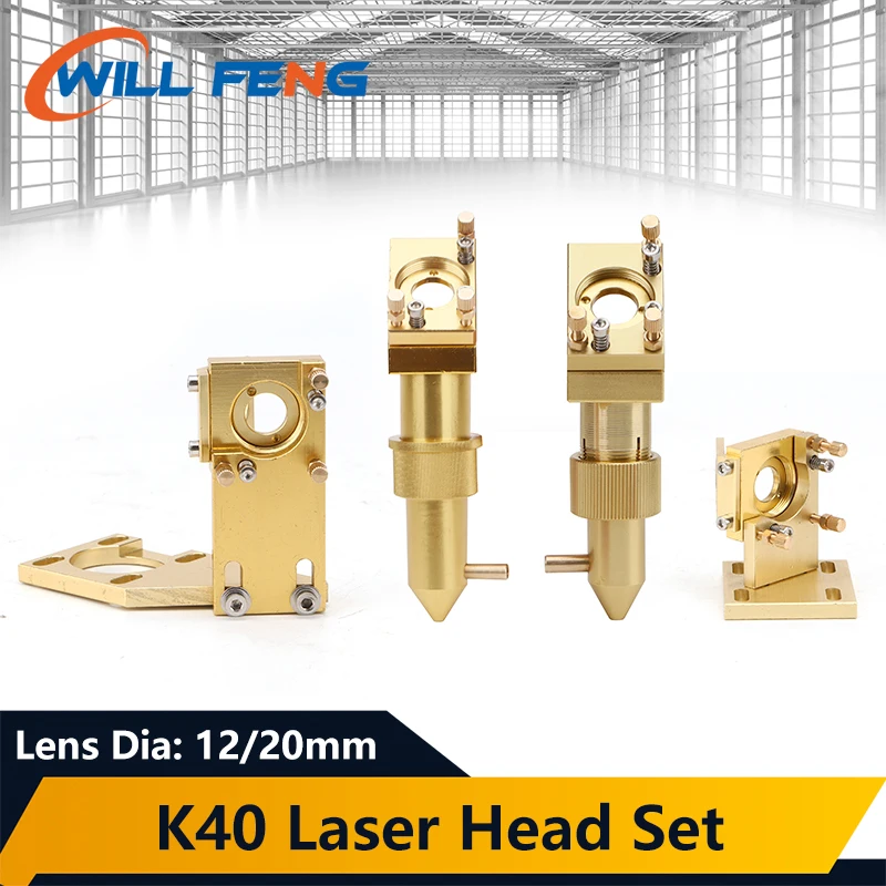 Will Feng K40 Series Golden Co2 Laser Head Set Lens Dia12 20mm Mirror 20mm For 2030 4060 Mini Desk Laser Engraving Cutting M