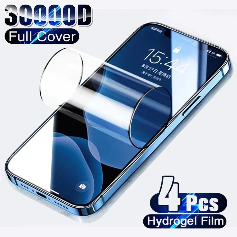 

4Pcs Hydrogel Film Screen Protector For iPhone 11 12 13 14 15 Pro Max For iPhone 14 15 Plus 12 13 Mini 13 14 Pro Full Cover Film