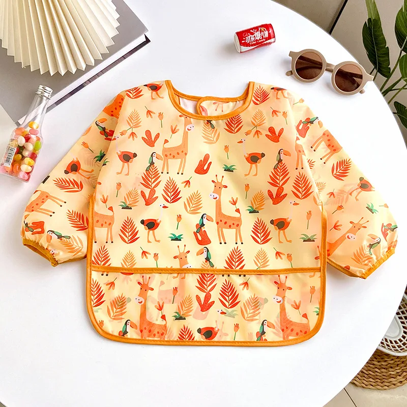

Cute Newborn Long Sleeve Gown for Boyr Girl Kroean Fashion Cartoon Animal Feeding Burp Cloths Drawing Waterproof Dust-proof Bibs
