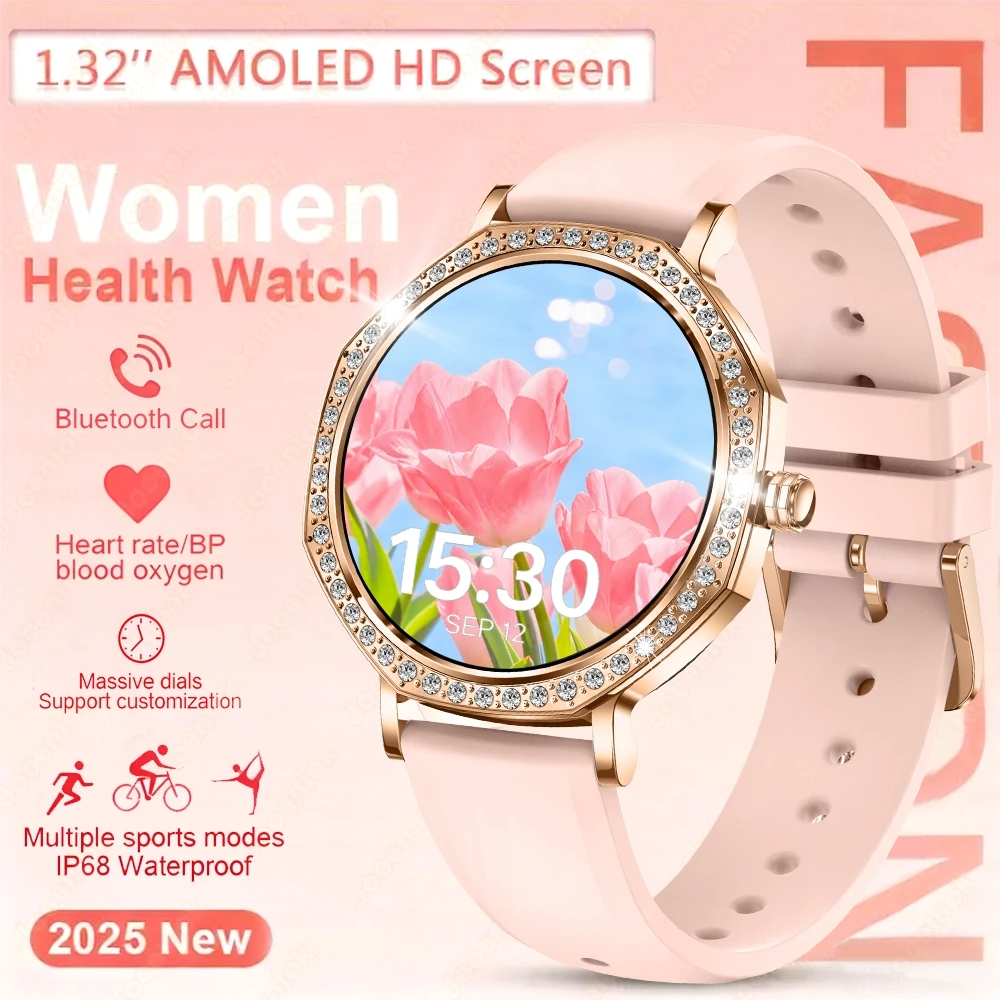 

2025 New Smartwatch Women 1.32-inch AMOLED HD Screen Heart Rate Bluetooth Call IP68 Waterproof Smart Men Watch For Android ios
