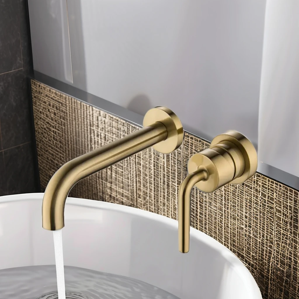 Modern Single-Handle Brass Wall-Mounted Bathroom Sink Faucet Dual Holes Matte Black Rough-in Valve Included
