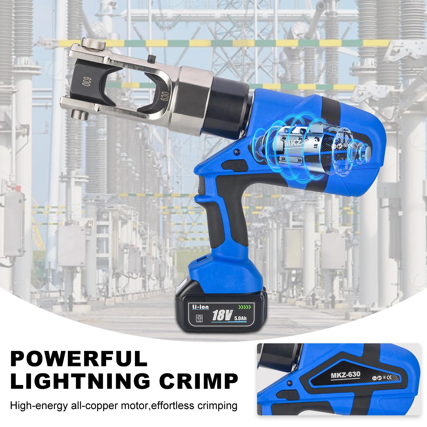 

MKZ630 200KN Quick Continuous Crimper Machine Electrical Powered Battery 630mm2 Hydraulic Cable Crimping Tool