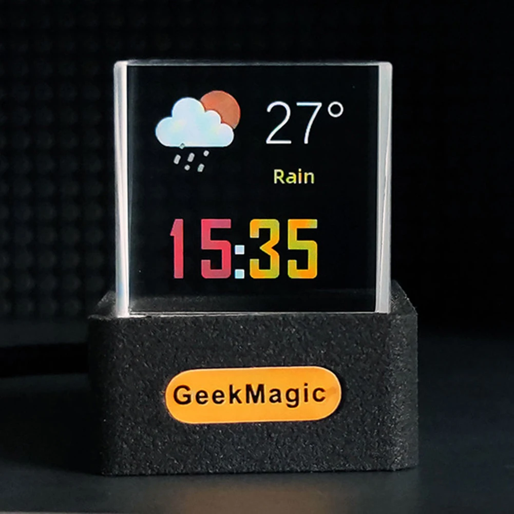 

Crystal Cube Photo Display Holographic Desktop Smart Weather Station Digital Clock wtih GIF Animations Album Home Desk Ornaments