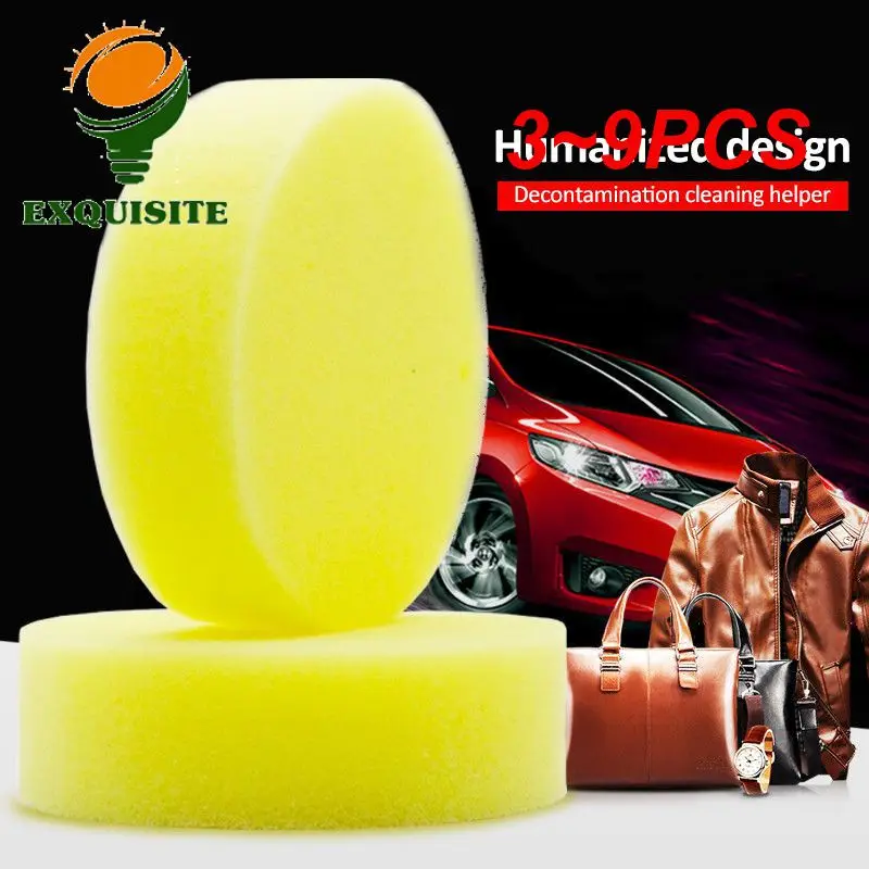 3~9PCS Household Cleaning Wax Sponges Wipe Round Car Polish Foam Sponges Shoe Brush Applicator Pads Car Home Glass Clean Care