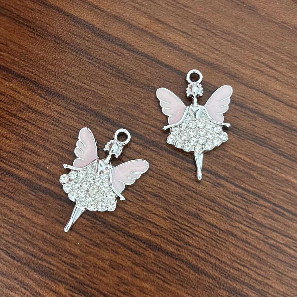 2Pcs Pink Butterfly Flower Fairy Dancing Gril Angel Pendant Charms for Necklace Bracelet Making DIY Jewelry Accessory Finding
