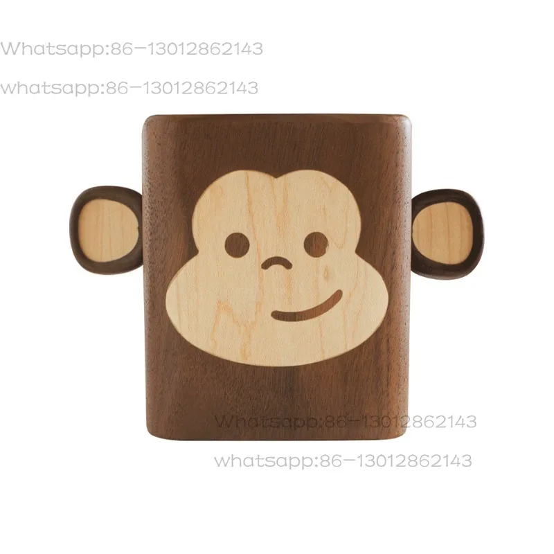 Cute black walnut solid wood little monkey pen holder office supply pen insert wooden birthday gift lettering
