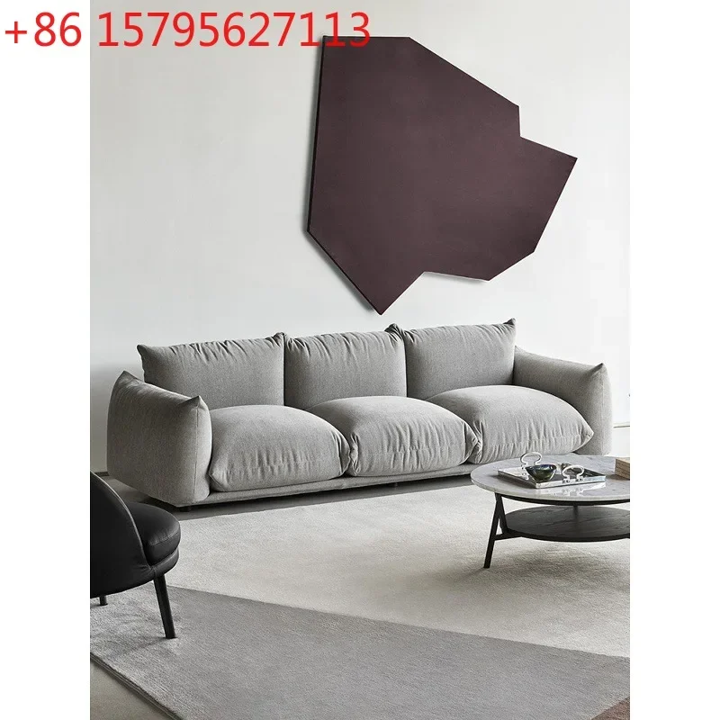 

Cream wind bread sofa Modern living room three-person straight row cotton and linen sofa