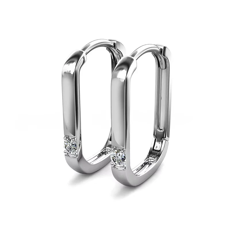 2mm Moissanite Diamond Hoop Earrings Pure 925 Sterling Silver High Quality U-shape Hoops Ear Buckles for Women Trendy Jewelry
