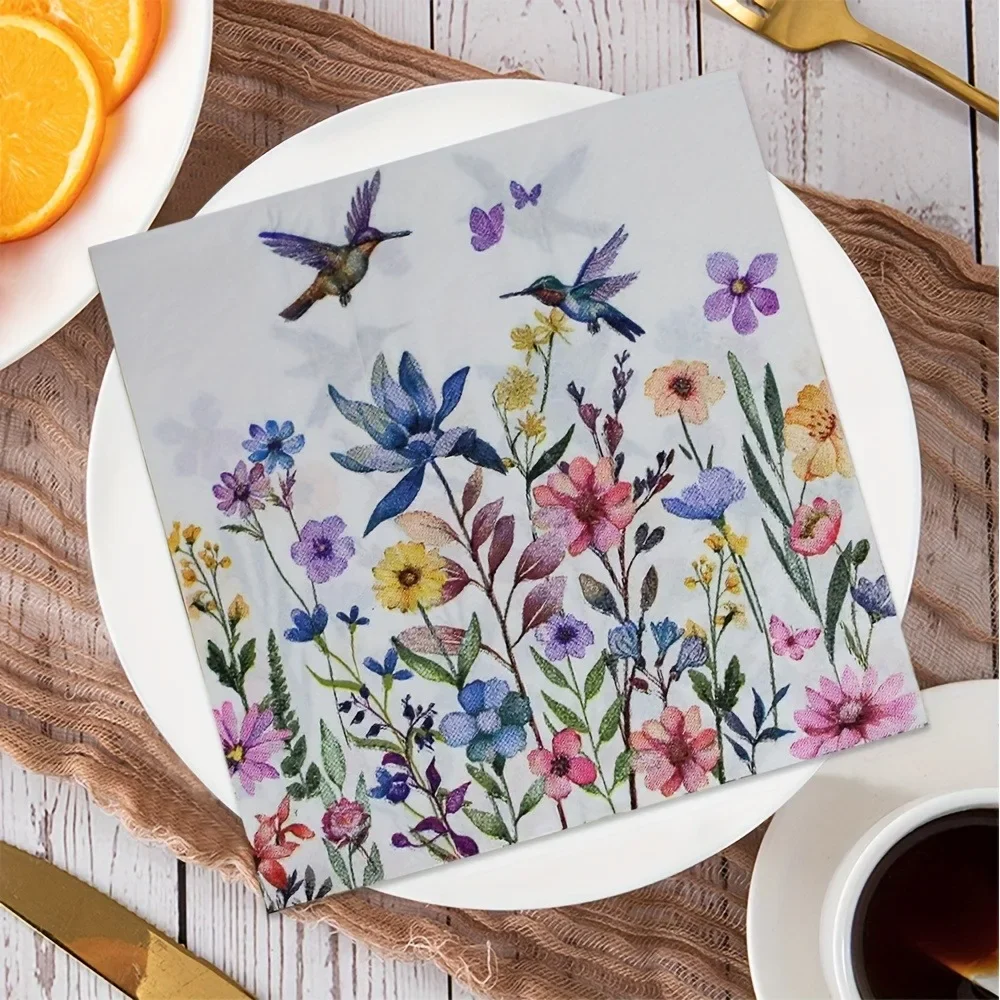 40 個 ハミングバード フラワー バースト 使い捨てナプキン 12.5 センチメートル折りたたみ紙プレースマット ハイティーパーティーテーブルセッティング装飾 DIY 用