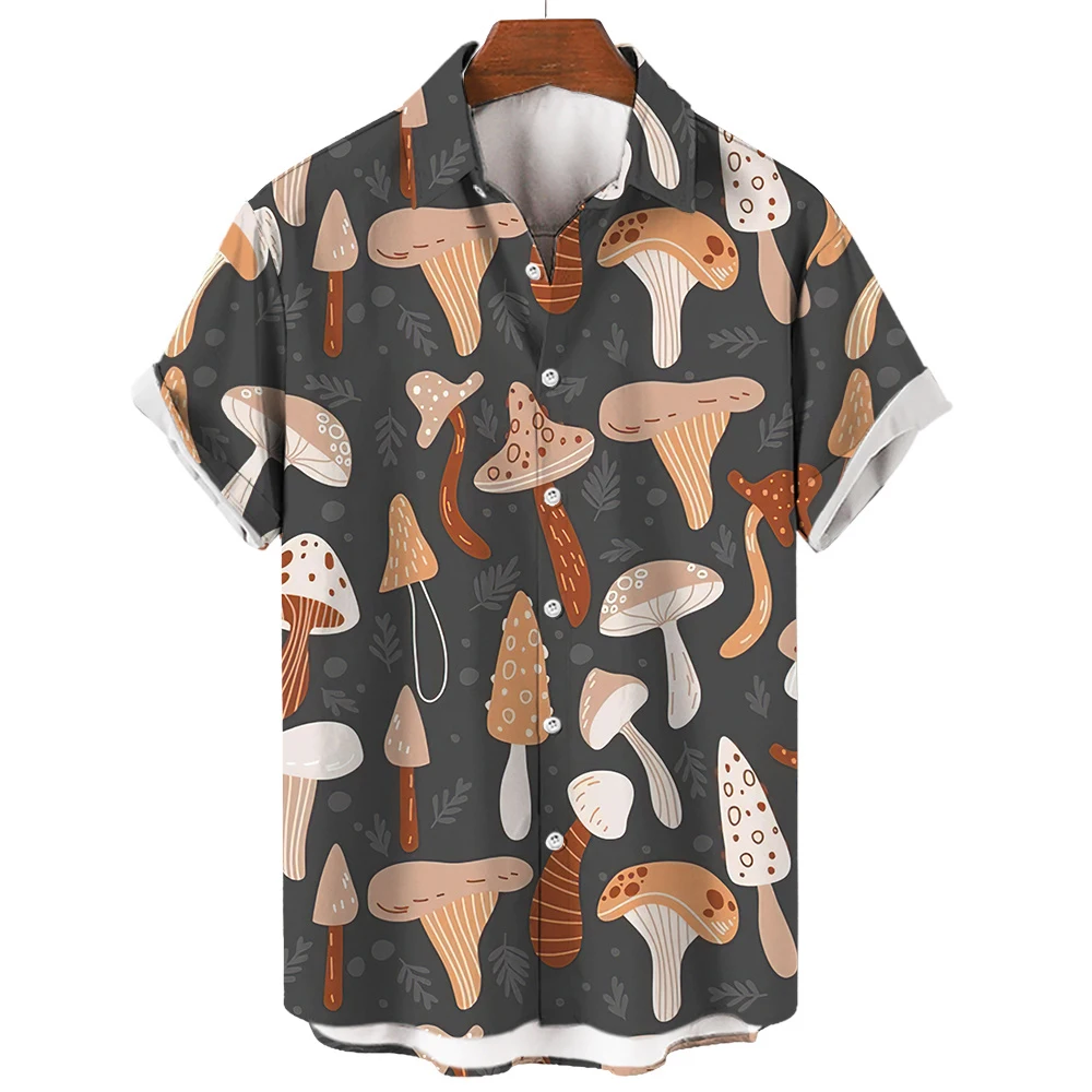 2024 Men's Hawaiian Summer Colored Mushrooms 3D Printed Fashion Shirt Refreshing Casual Short Sleeve Beach Shirt For Mens