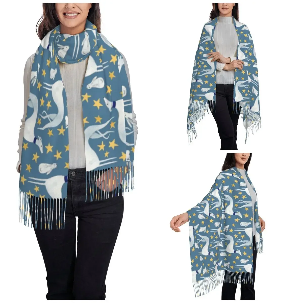 Galgo Hare And Stars Shawl Wrap Women Warm Large Long Scarf Greyhound Whippet Dog Pashmina Shawl Scarves