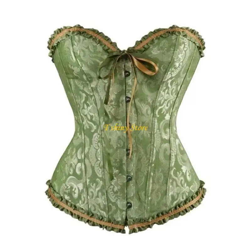 N58F Retro Gothic Overbust Corset Bustier Top With Adjustable Laces Up Back Comfort Support For Weddings Parties