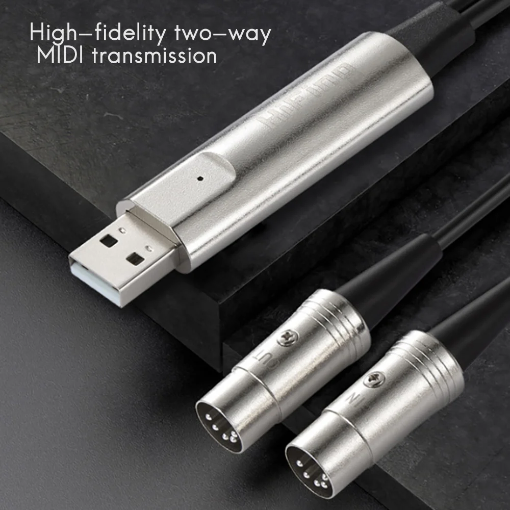 A52THiFing USB IN-OUT MIDI Cable One in One Out Interface 5 Pin Line Converter PC to Music Keyboard Adapter Cord