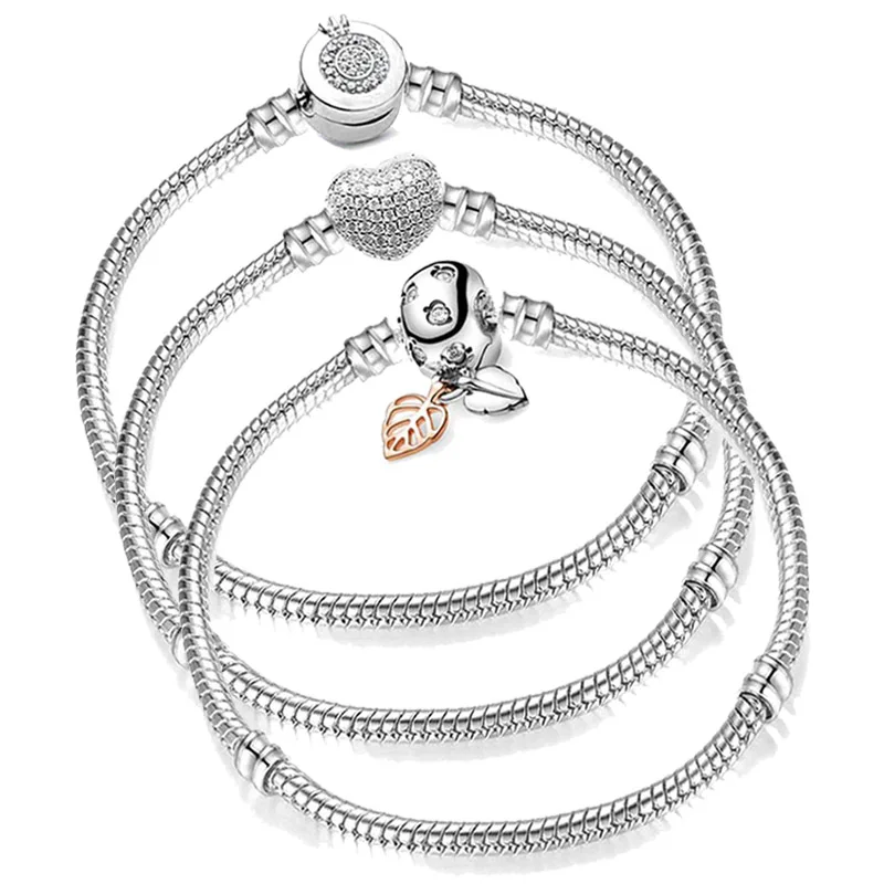 New Arrival Silver Plated Shinning Crown Charm Bracelet DIY European Style Snake Chain Bracelet For Women Jewelry Gift Making