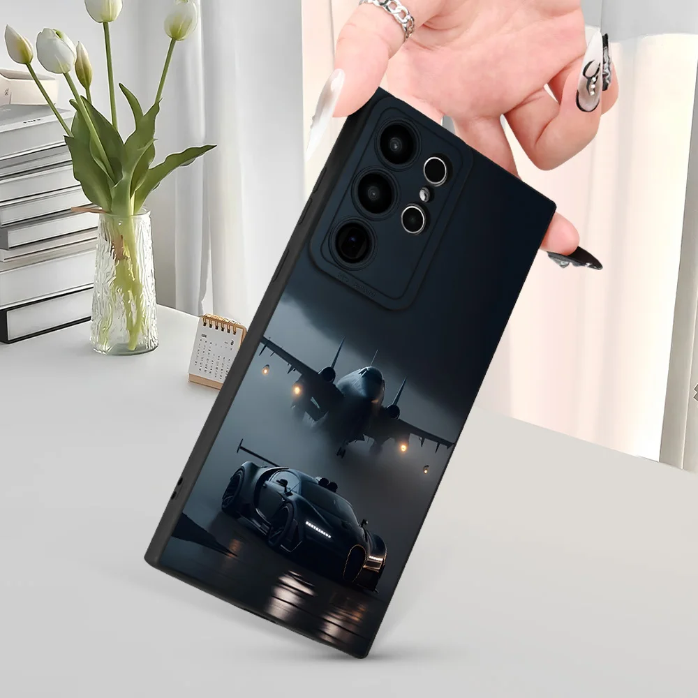 Minimalistische zwarte futuristische sportwagen vliegtuig patroon zachte hoes telefoonhoes voor iPhone 17 16 15 14 13 12 11 pro max plus