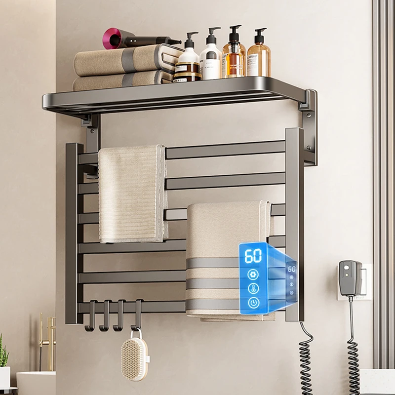 Electric Heated Towel Rail Bathroom Heated Towel Rack Professional Wall Mounted Towels Dryer Safe Waterproof Thermostatic Holder