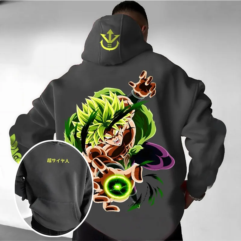 Sudadera con capucha con estampado 3D de Dragon Ball Anime, sudadera con gráfico de personaje Broly Super Saiyan con esfera de energía verde y elemento Kanji japonés