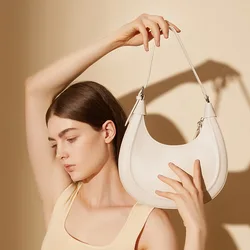 Bolso de media luna de piel de vaca para mujer, de piel auténtica bandolera de hombro, Media Luna