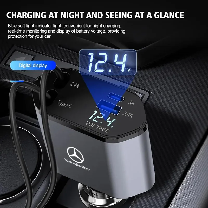 120 واط شاحن سيارة قابل للسحب آيفون أندرويد سوبر سريع مهايئ شحن QC3.0 PD USB نوع C لمرسيدس بنز AMG W203 W206