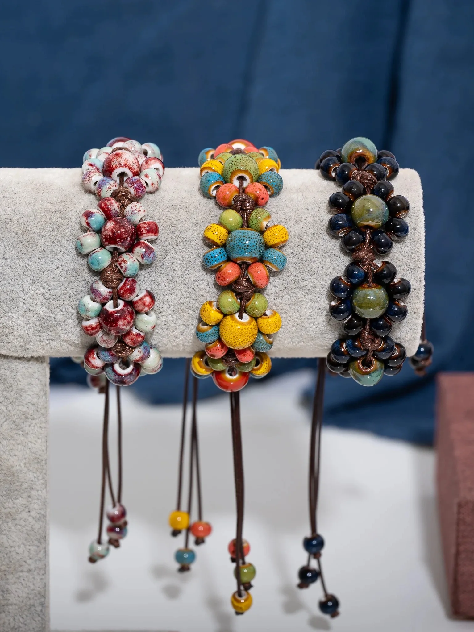 Bracelet réglable tressé en perles de céramique multicolores, bijoux de Style Boho Vintage pour femmes et hommes, accessoires ethniques, cadeaux