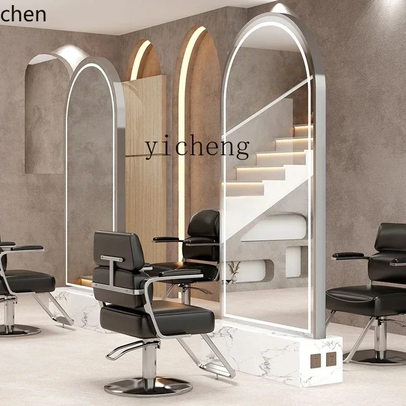 h27-  Simple Hair Salon Mirror Table Barber Shop Mirror Single Double Sided Lig Hair Salon Stainless Steel Hair Cutting Mirror