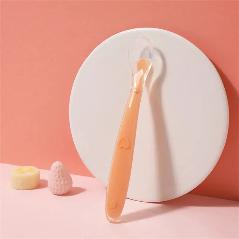 Soft Silicone Baby Feeding Spoon Candy Color Temperature Sensing Spoon Children Food Baby Spoons Feeding Dishes Feeder Flatware