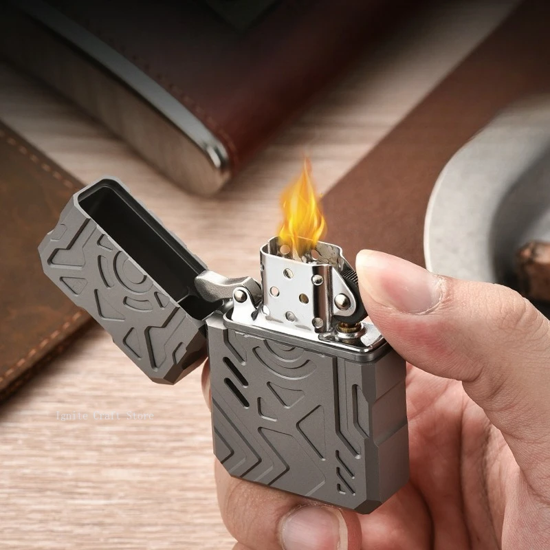 

New Cyclone Mech Titanium Alloy Fuel Lighter, Windproof Grinding Wheel Titanium Alloy Lighter, Cigarette Accessories, Men's Gift