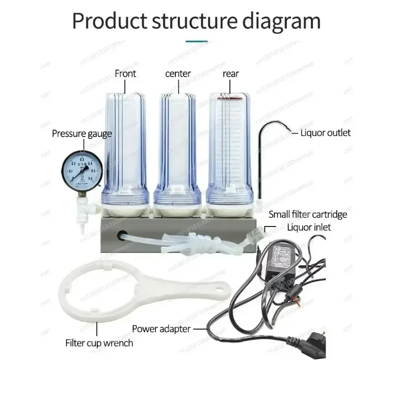 Household Small Wine Filtering Machine 220V 60W 10in Dual Stage with Pressure Gauge, Fruit Wine Brewing Tool