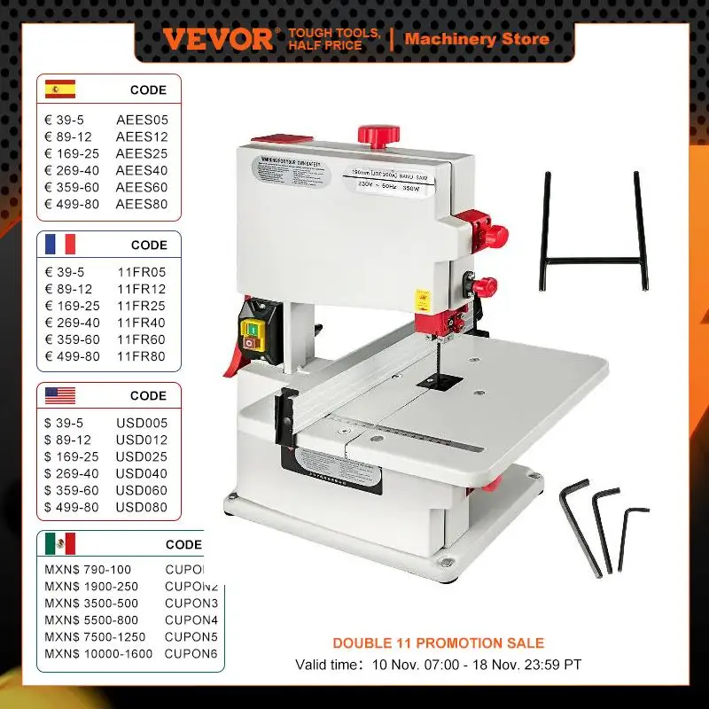 VEVOR 250W Benchtop Bandsaw 8in Width Cutting Wood 900m/min Small Woodworking Tabletop Band Sawing Machine DIY Tilt Table Blade