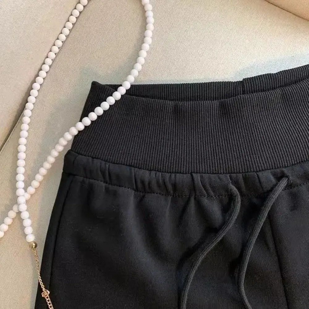 Fashion Drawstring Women Sports Shorts Slim Fitting Black/Grey Casual Pants Low-rise Straight Shorts Pants Summer