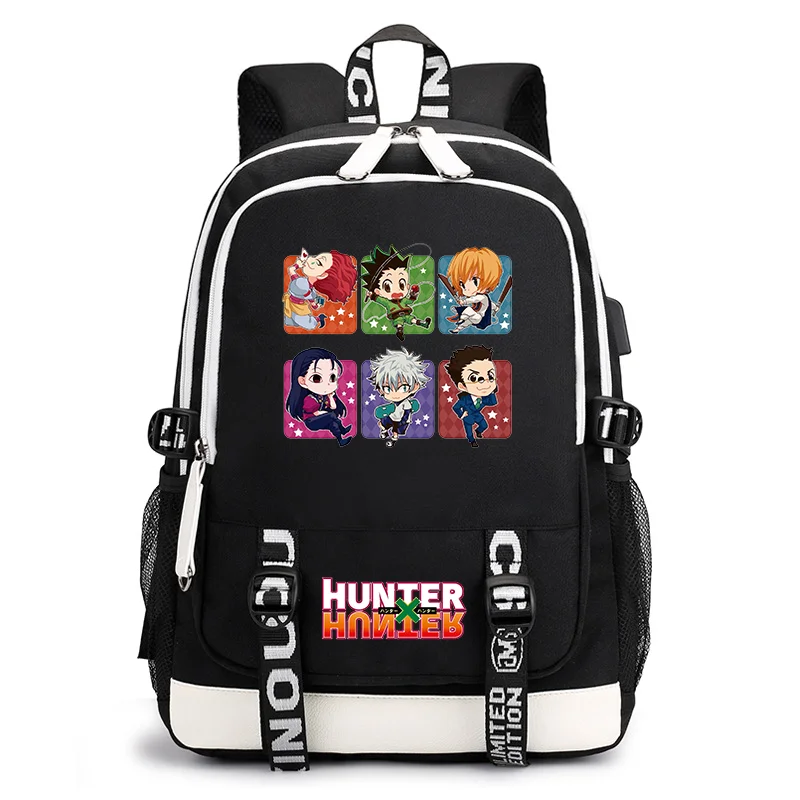 

Рюкзак с принтом в стиле аниме HUNTER x HUNTER, модный подростковый уличный USB-рюкзак, большой вместительный школьный рюкзак