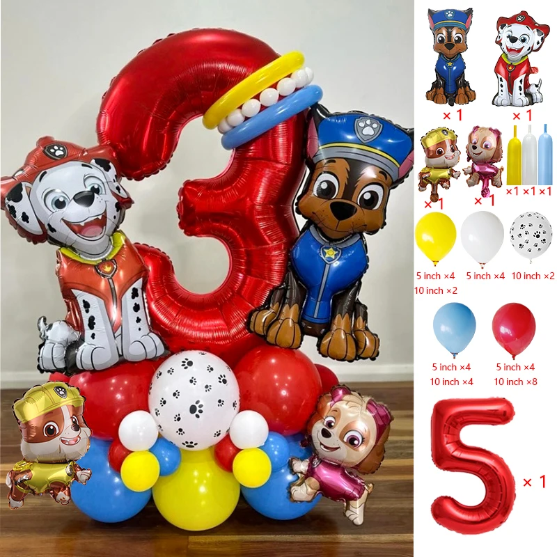 Cartoon Paw Patrol Dog Chase Balloon Birthday Decoration Number Aluminum Latex Balloons Set Kids Party Supplies Gift Favor Decor view 6