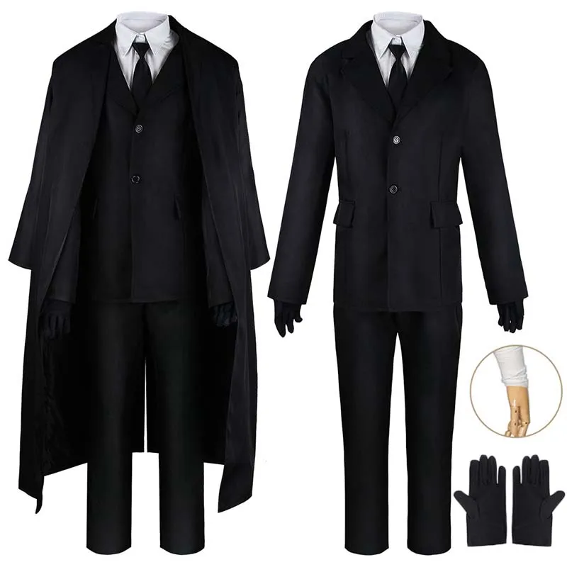 Dazai cosplay traje preto trench jaqueta calças luvas bandagem dazai osamu outfits uniforme halloween kostum para anime comic con