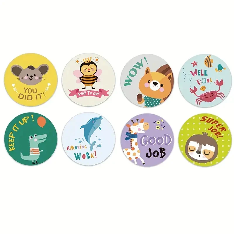 500pcs/roll Animal Cartoon Stickers Cute Round Patterns Sealing Paster for School Reward Teacher Supplies Photocard Decor Lables