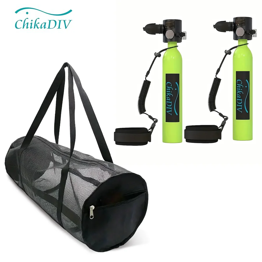 CHIKADIV C300P 0.5L*2Mini Scuba Tank Portable Diving Cylinder for travel Snorkeling and Emergency Rescue with diving backpack