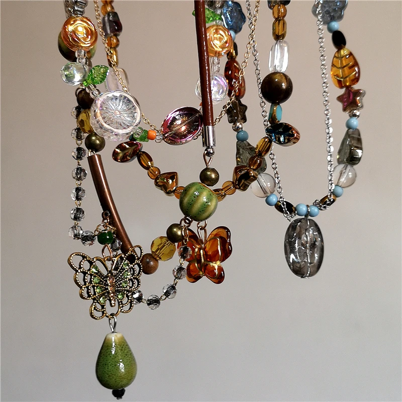 Neue Mode Böhmen Perle Harz Blume Blatt Schmetterling Anhänger Kette Halsketten Für Frauen Mädchen Ethnische Handgemachte Schmuck Zubehör
