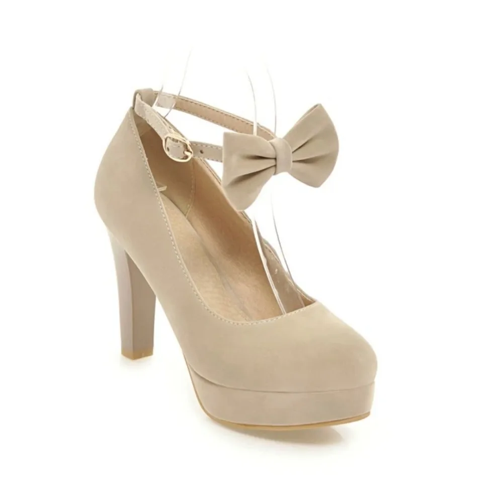 Super High Heels Women Shoes Round Toe Sexy Fashion Bow Ankle Buckle Strap Pumps Party Wedding Platform Shoes Big Size 31-47 1-3
